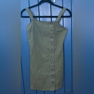 Olive Green Linen Blend Mini Jumper Dress XS S Goblin Gremlin Core Fairy Grunge